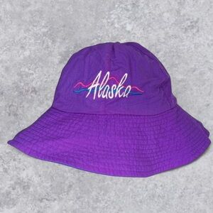 Vintage Alaska Bucket Hat Purple & Blue 90s Style Large Nylon Cap